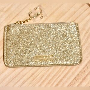 Jimmy Choo, NWT, Parfums Mini Gold Sparkling Glitter Credit Card or Coin Pouch.